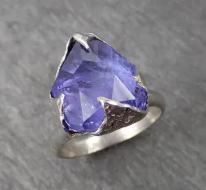 Partially faceted Tanzanite Crystal White Gold Ring Rough Gemstone tanzanite recycled 18k stacking cocktail statement byAngeline 1727