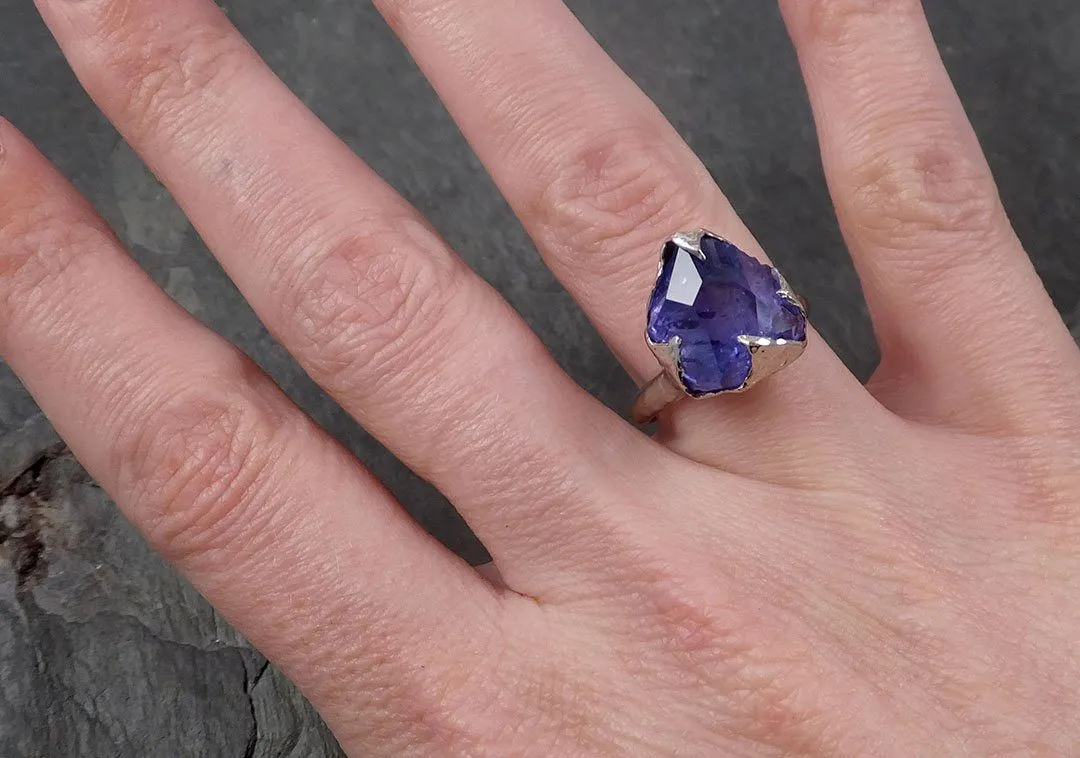 Partially faceted Tanzanite Crystal White Gold Ring Rough Gemstone tanzanite recycled 18k stacking cocktail statement byAngeline 1727