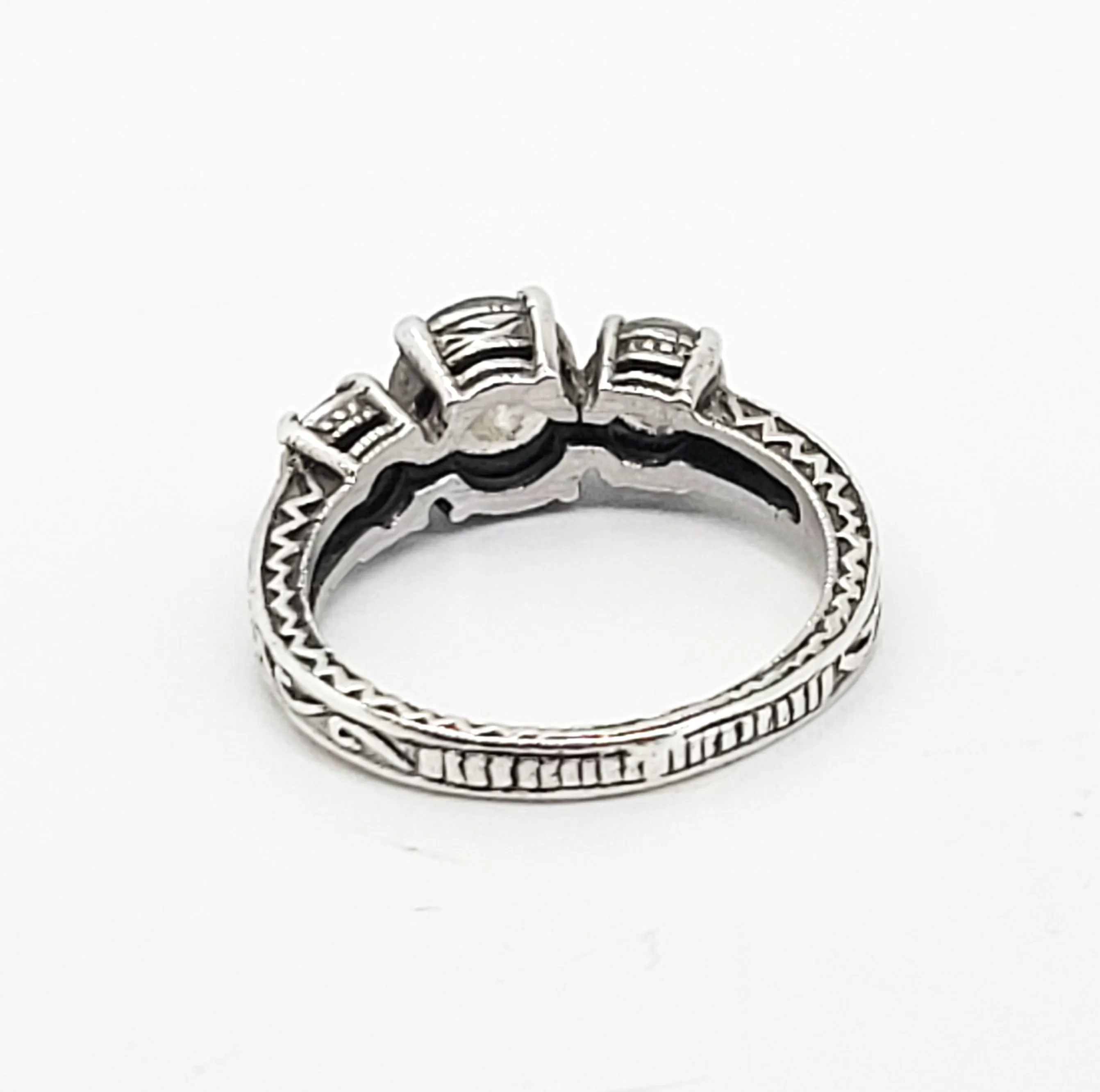 Past Present future three stone vintage inspired Cubic Zirconia sterling silver ring size 8
