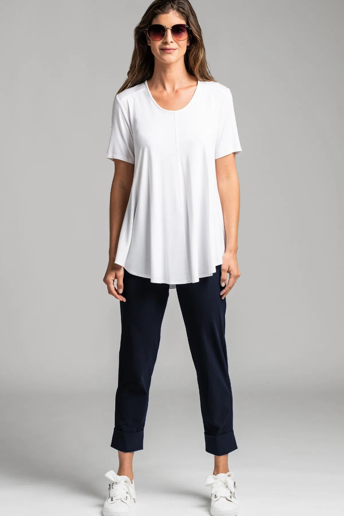 PAULA RYAN ESSENTIALS Cuffed Capri Pant - Classic Microjersey Navy