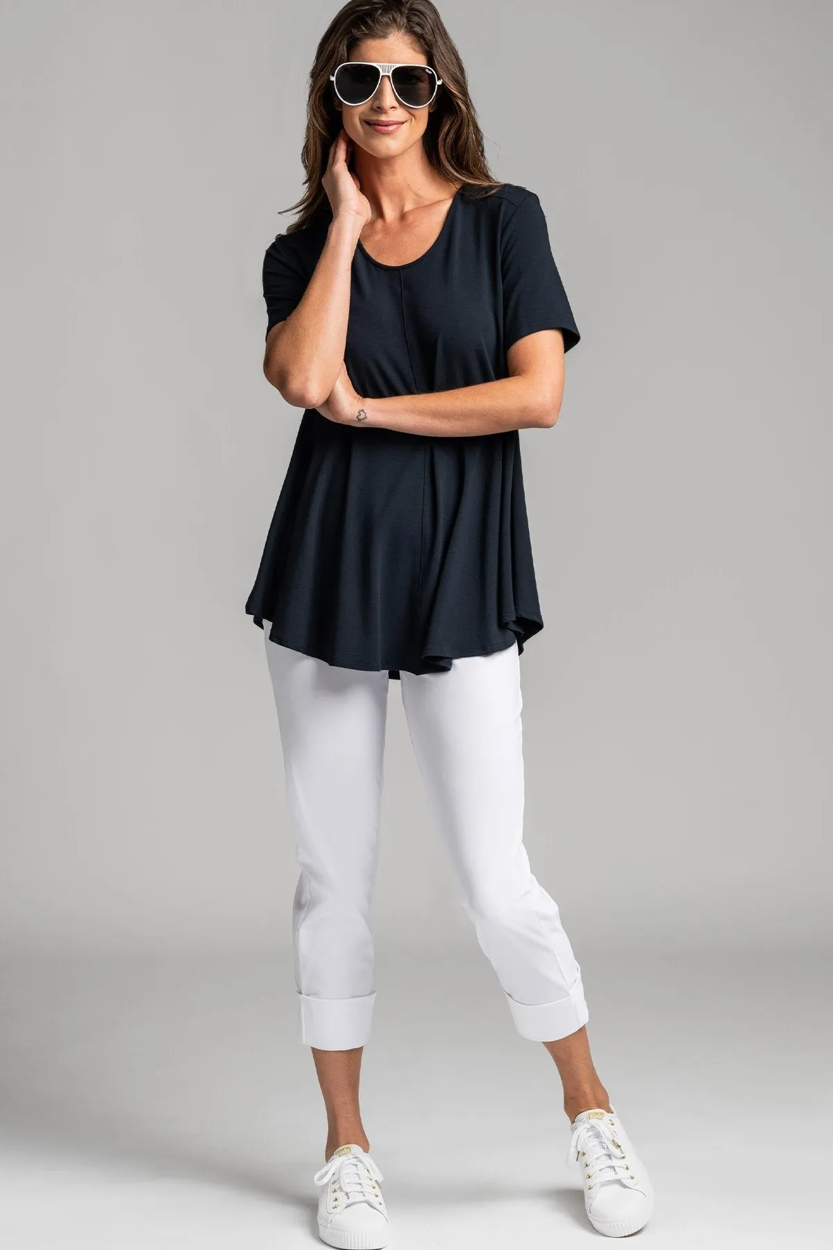 PAULA RYAN ESSENTIALS Wide Cuff Capri Pant - Classic Microjersey White