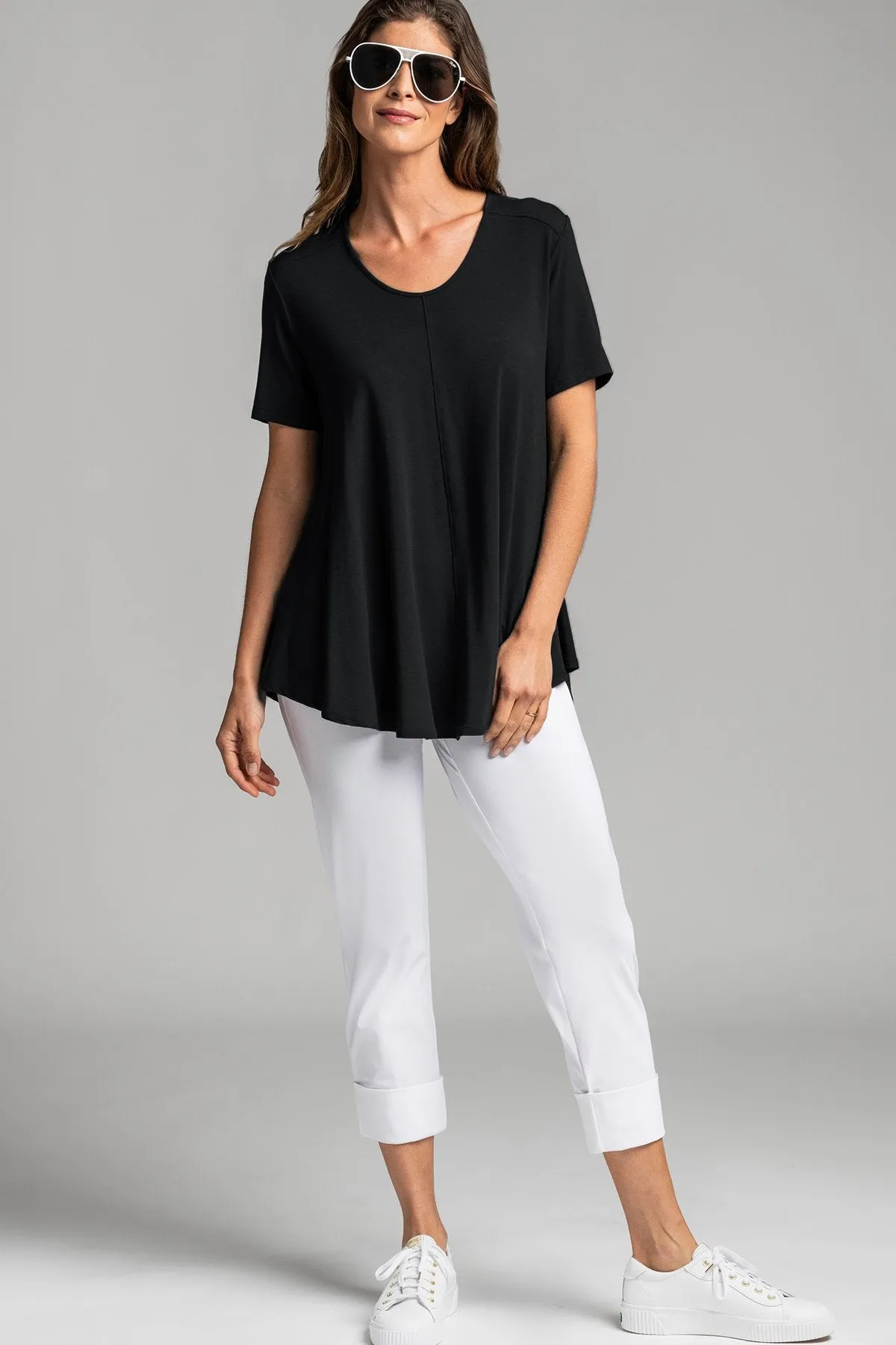 PAULA RYAN ESSENTIALS Wide Cuff Capri Pant - Classic Microjersey White