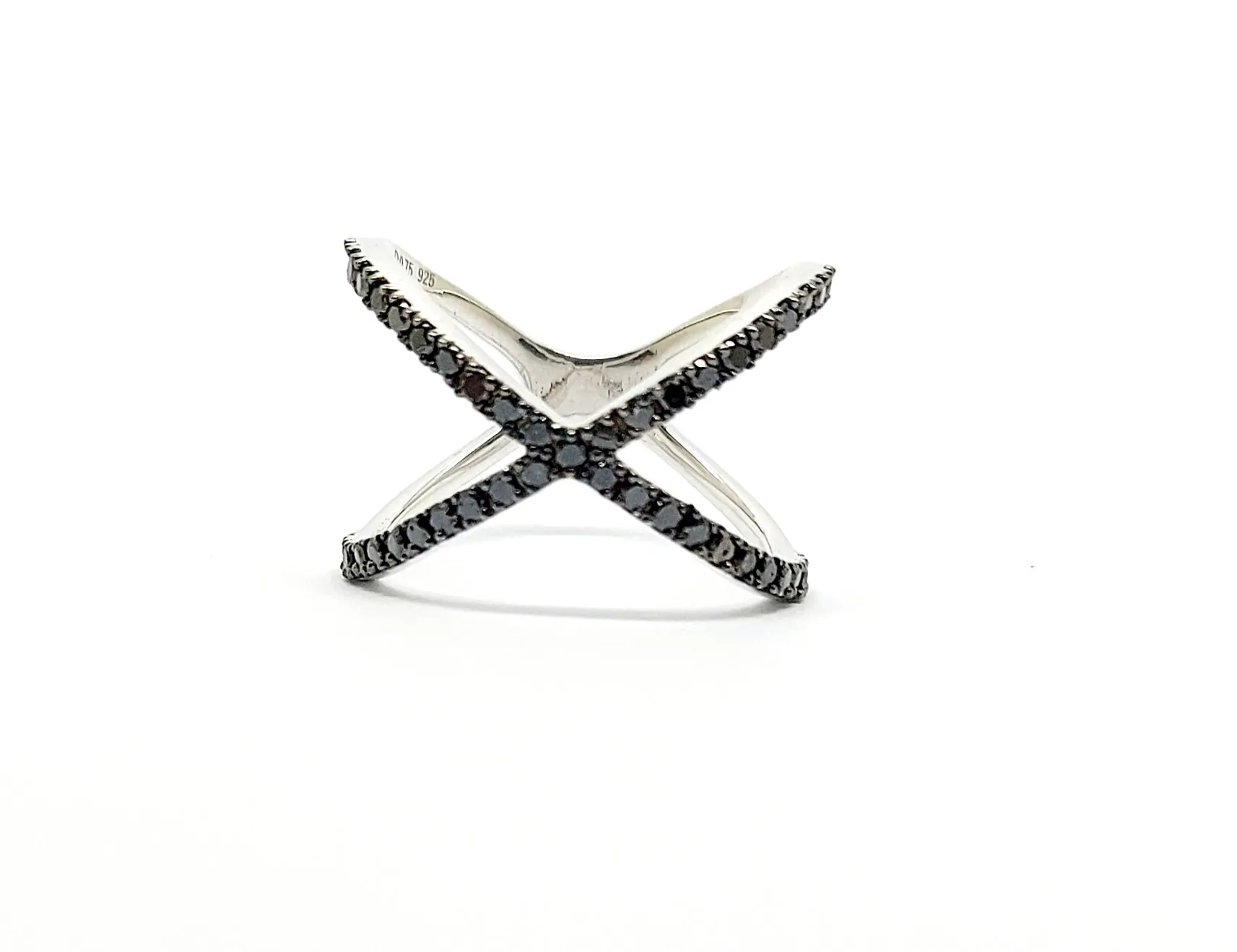 Pave Black Diamond Crossover Fashion Ring