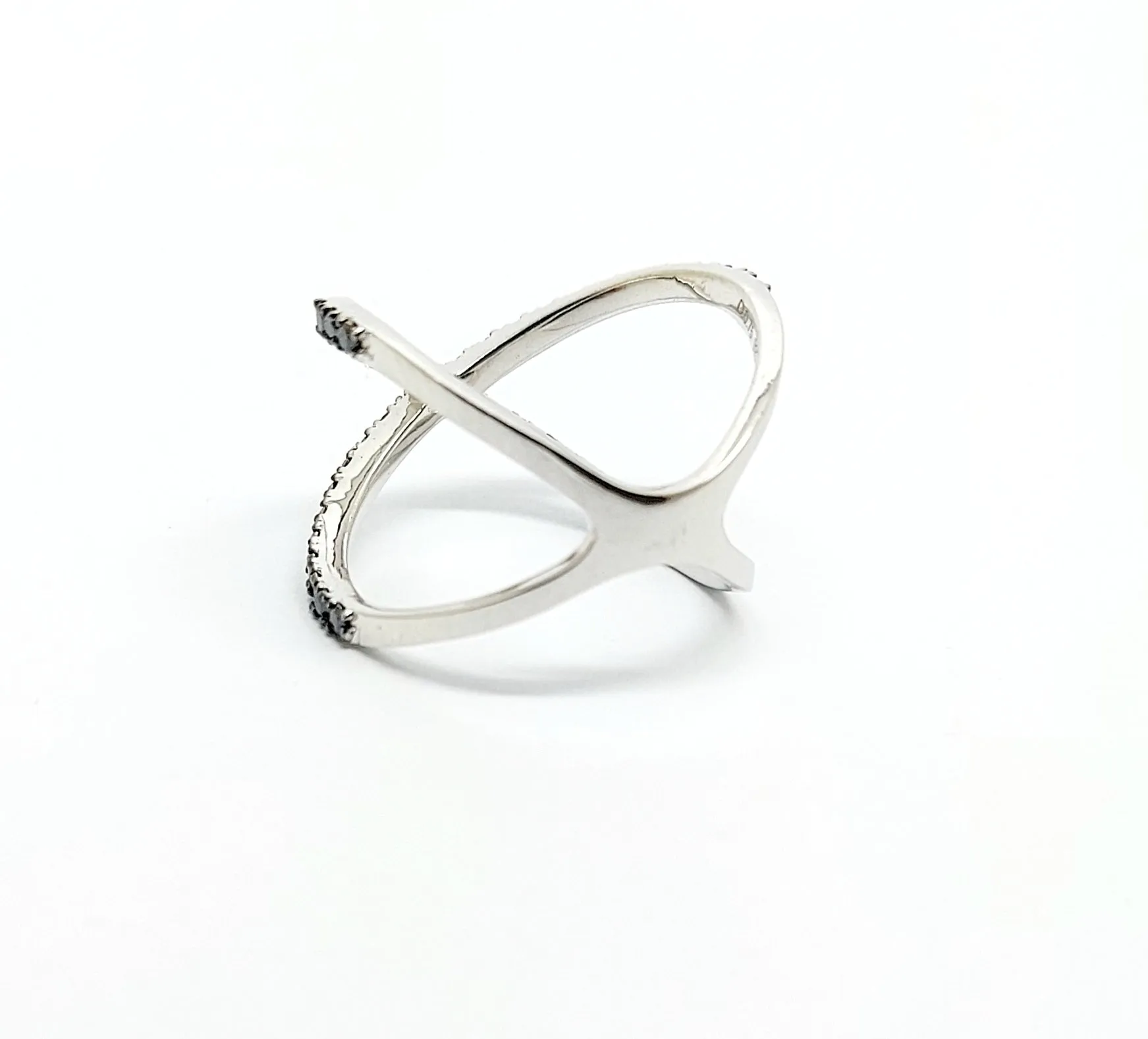 Pave Black Diamond Crossover Fashion Ring