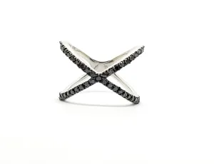 Pave Black Diamond Crossover Fashion Ring