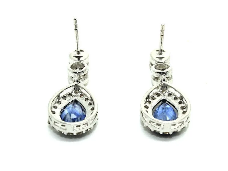 Pear Shape Blue Sapphire And Diamond Drop Earring Ad No.0984
