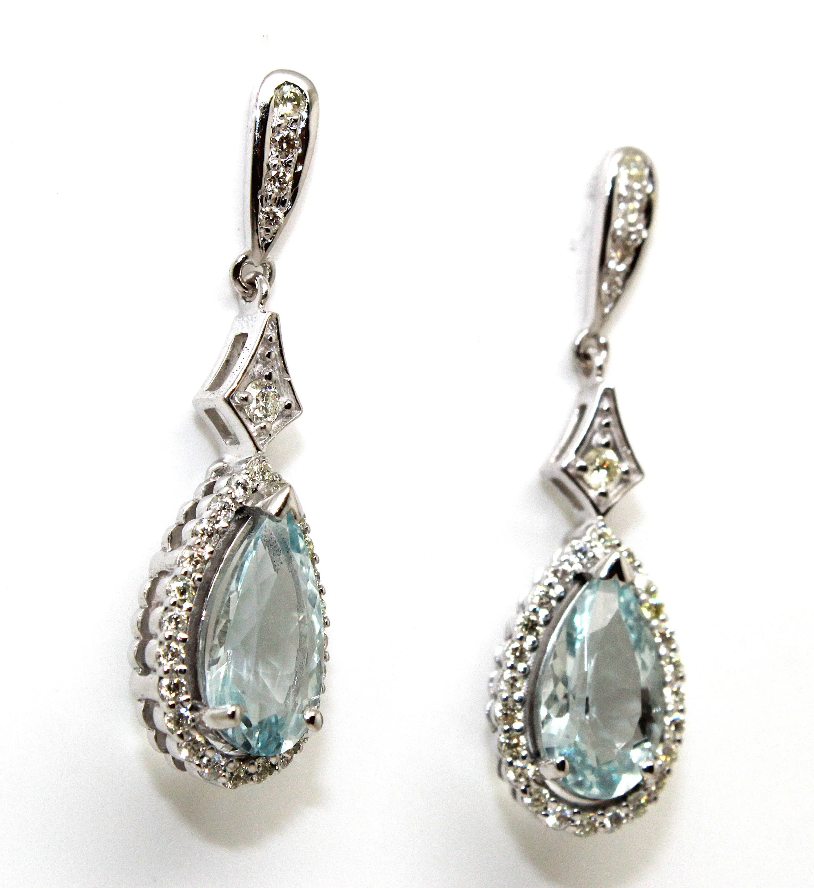 Pear-Shaped Aquamarine Drop Earrings with Diamond Halo Ad No. 3029