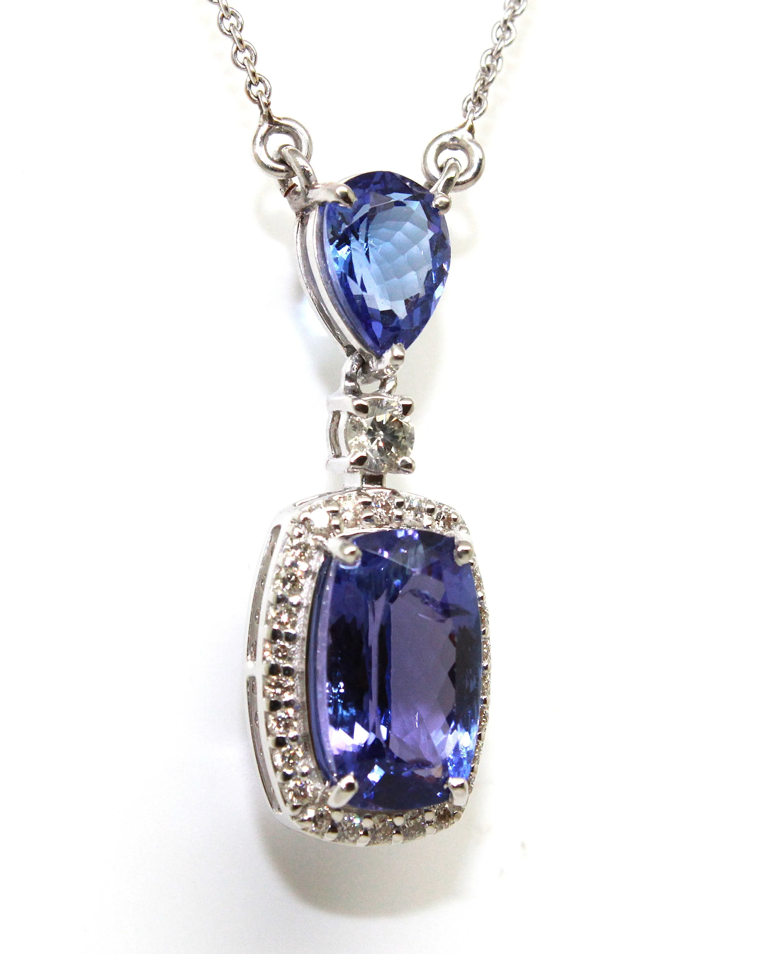 Pear Shaped tanzanite and Double Diamond Halo Pendant Ad No. 2988