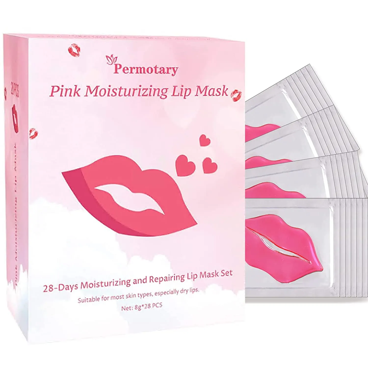 Permotary 30 Pieces Collagen Crystal Lip Care Gel Pads, Mouth & Lips Age Defying Masques - Concentrated Lip Patches with Collagen & Glycerin to Hydrate and Plump Your Lips