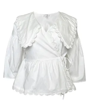 Peter Pan Collar Wrapped Front Top in White