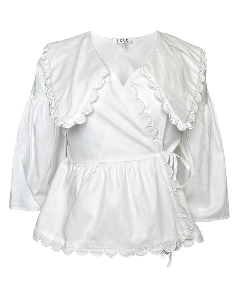 Peter Pan Collar Wrapped Front Top in White