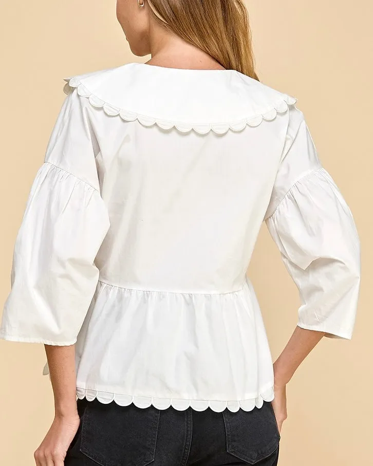 Peter Pan Collar Wrapped Front Top in White