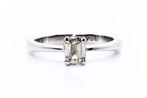 Petite 4 Prong Emerald Cut Diamond Ring AD No. 0800