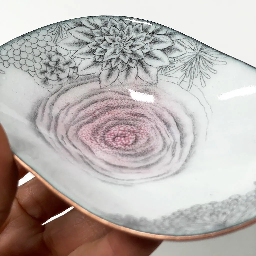Pink Flower enamelware bowl