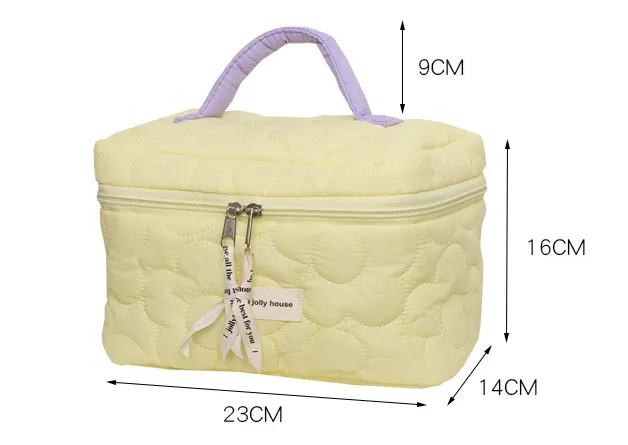 Pink Purple Green Yellow Floral Quilted cotton Cosmetic Organizer, Large Capacity Makeup Bag
