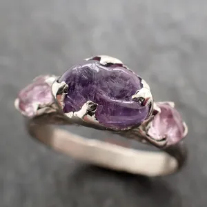 Pink purple Sapphire tumbled White 14k gold multi stone gemstone ring 2904
