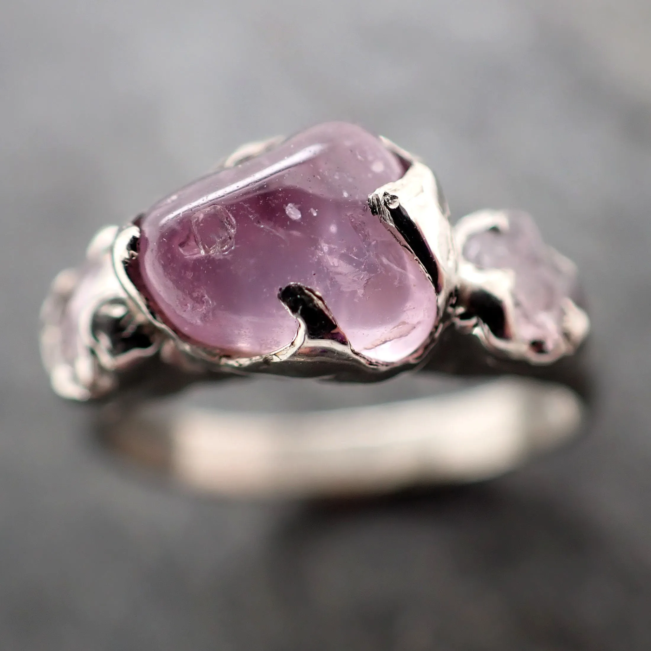 Pink Sapphire tumbled White 14k gold multi stone gemstone ring 2884