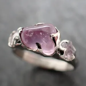 Pink Sapphire tumbled White 14k gold multi stone gemstone ring 2884