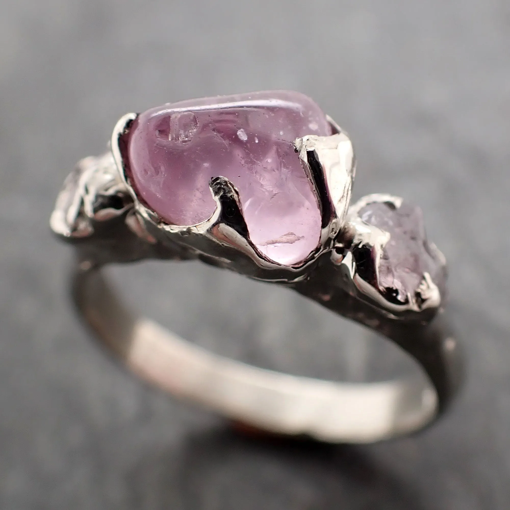 Pink Sapphire tumbled White 14k gold multi stone gemstone ring 2884