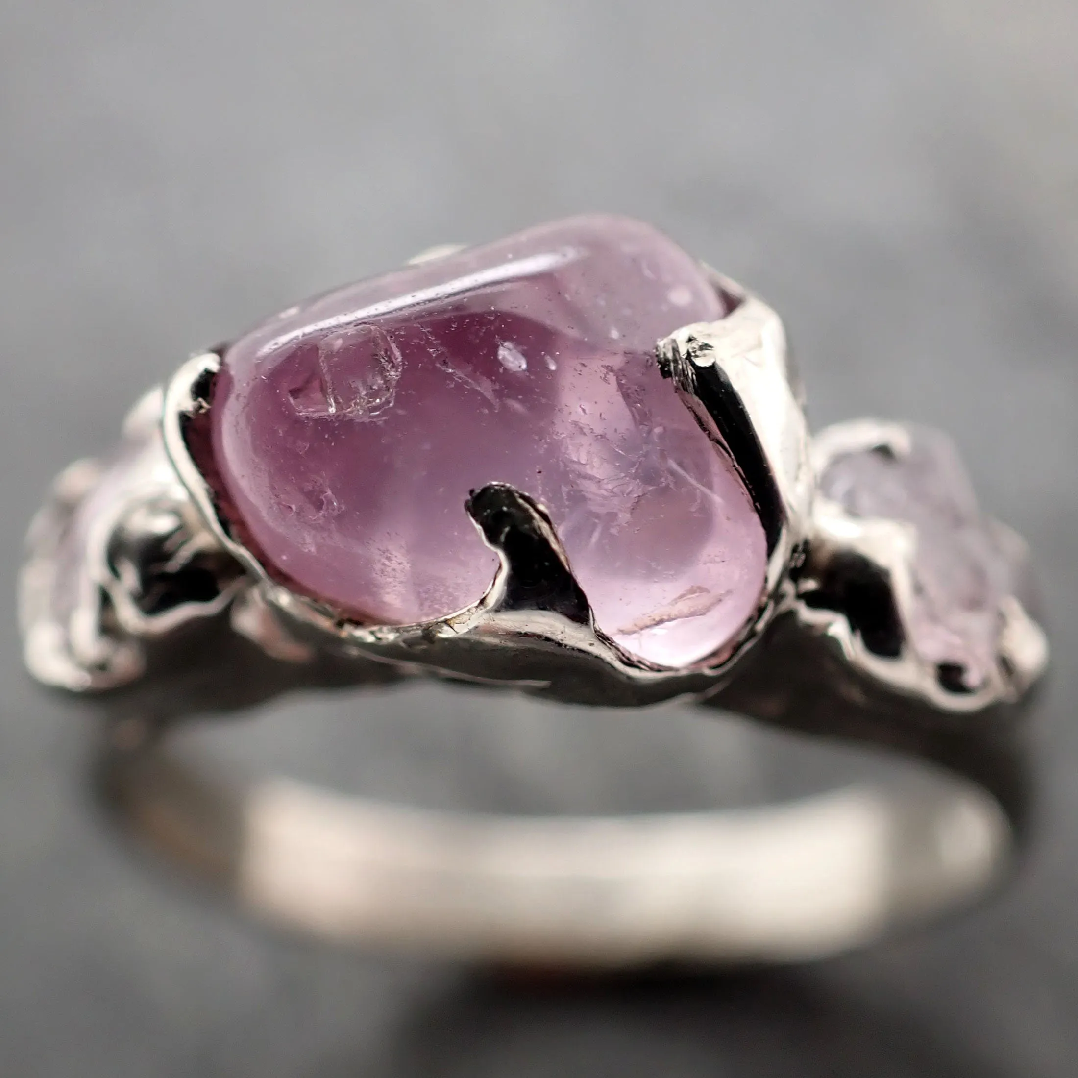 Pink Sapphire tumbled White 14k gold multi stone gemstone ring 2884