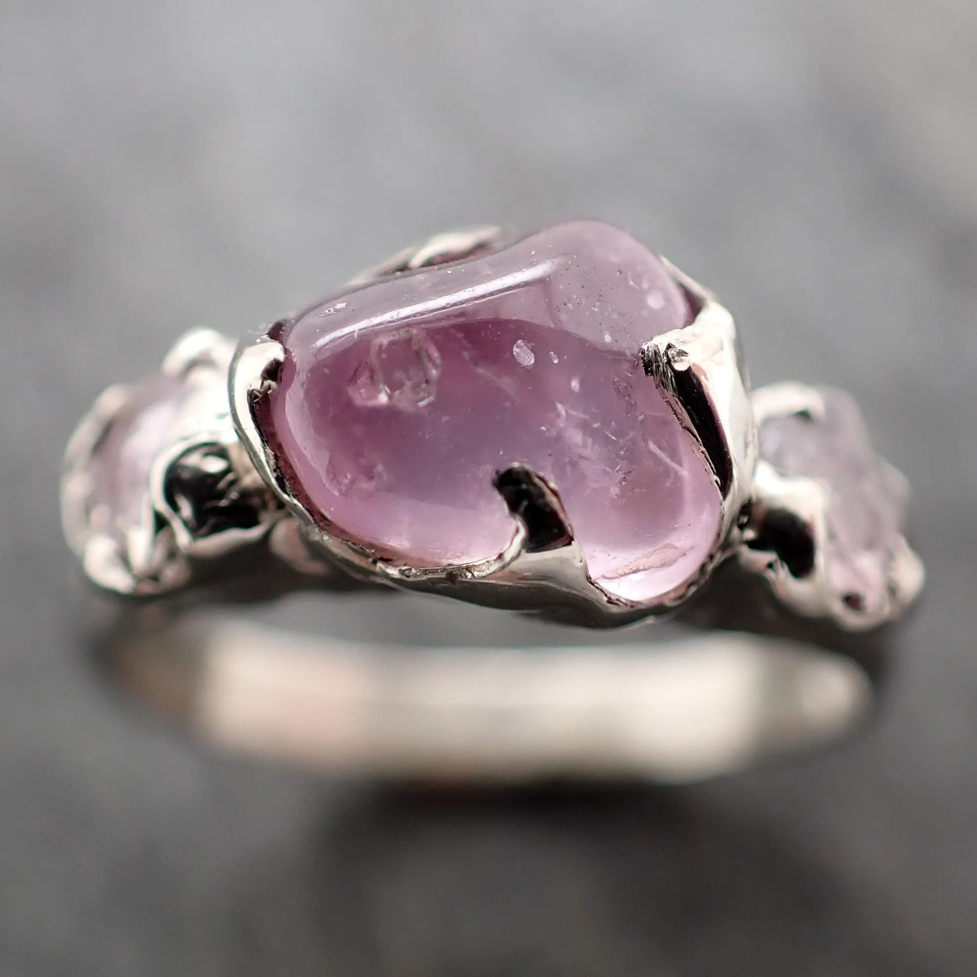 Pink Sapphire tumbled White 14k gold multi stone gemstone ring 2884