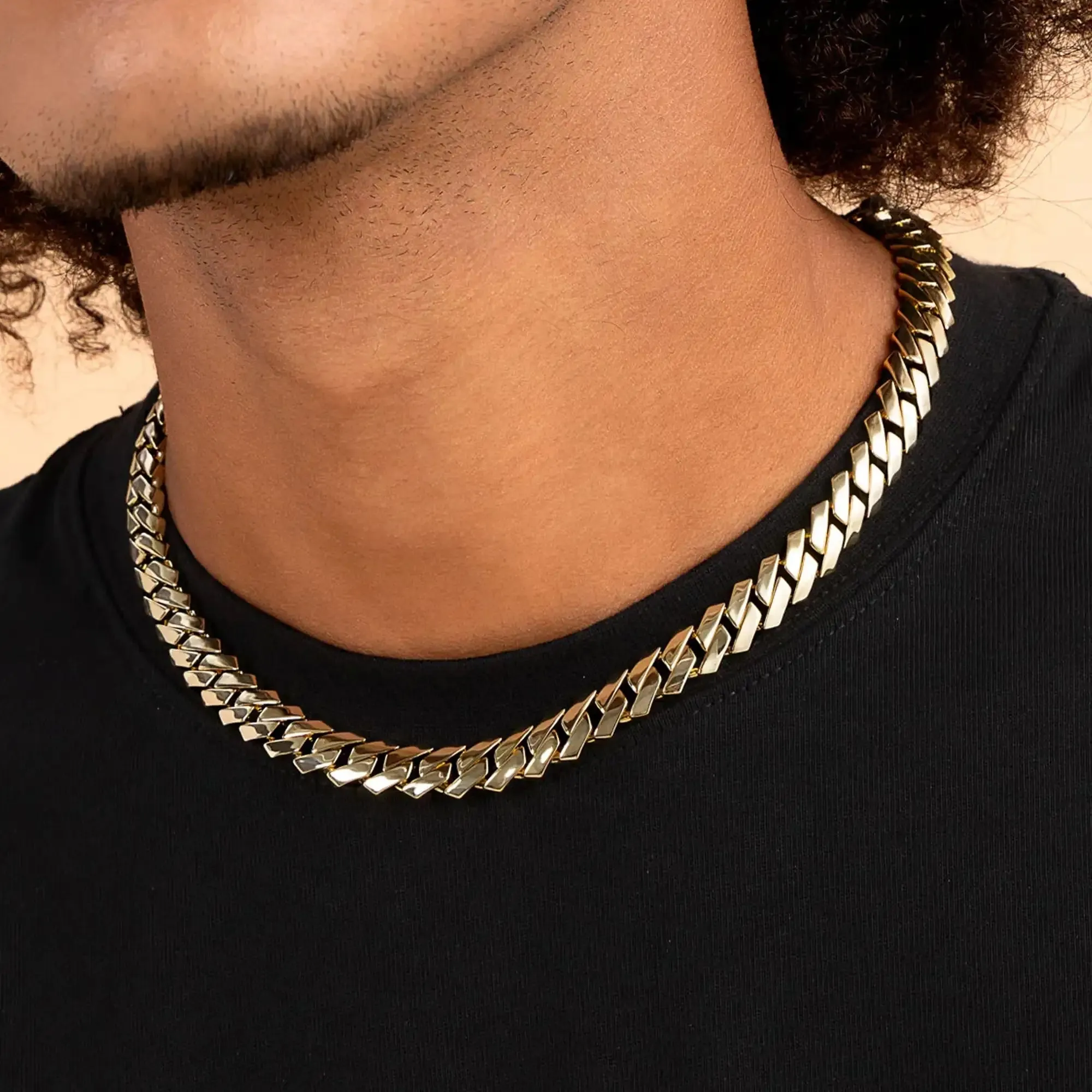 Plain Gold Prong Cuban Link Chain - 10mm