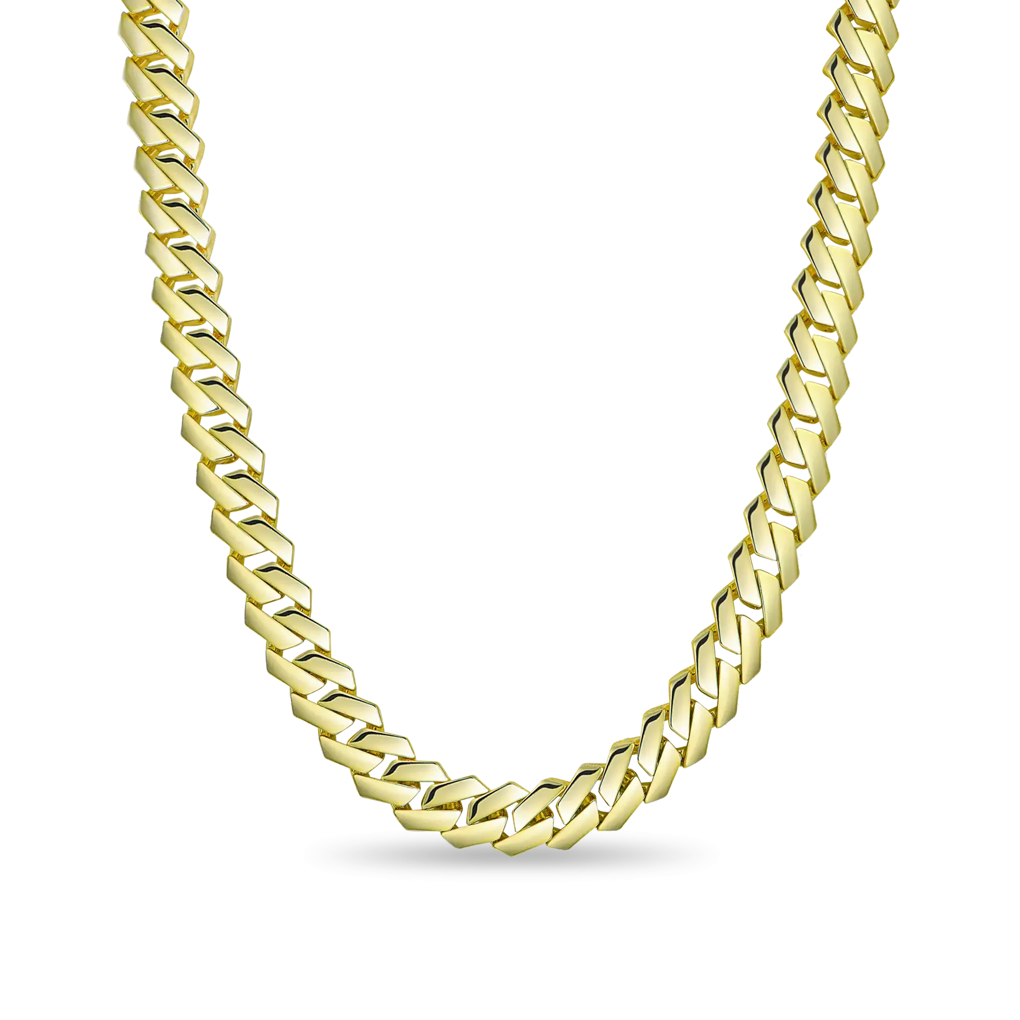 Plain Gold Prong Cuban Link Chain - 10mm