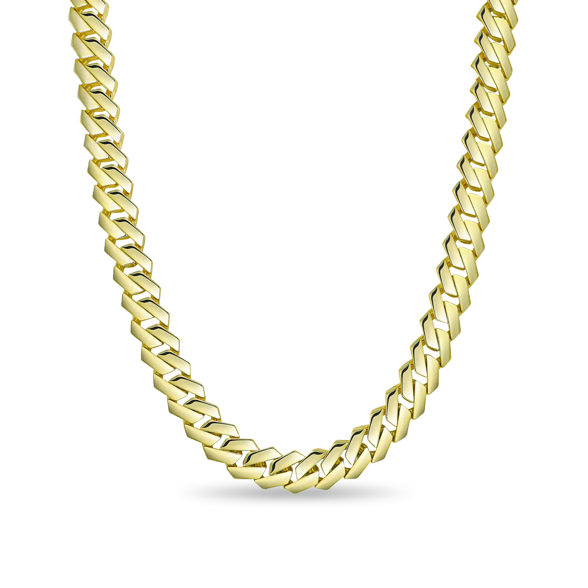 Plain Gold Prong Cuban Link Chain - 10mm