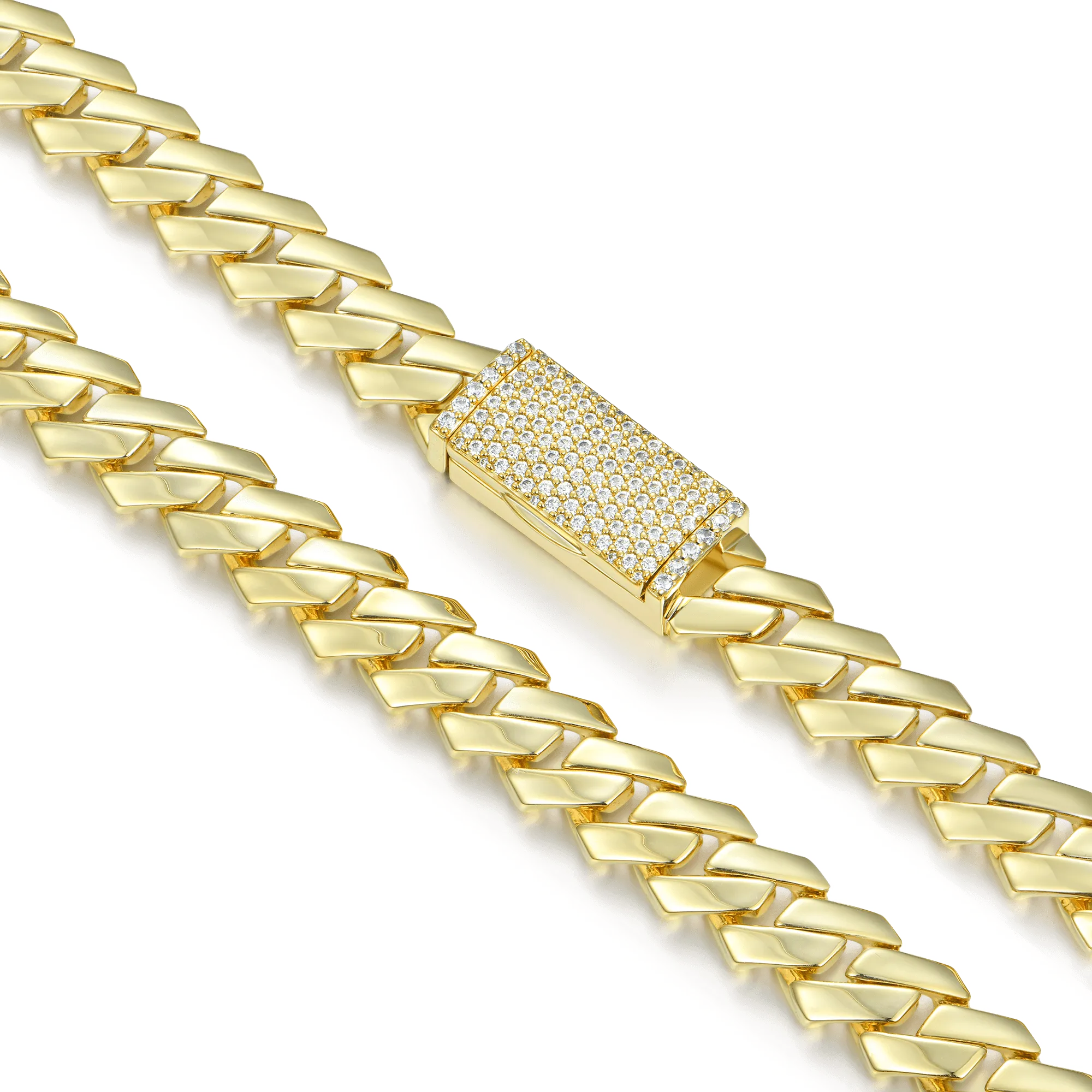 Plain Gold Prong Cuban Link Chain - 10mm