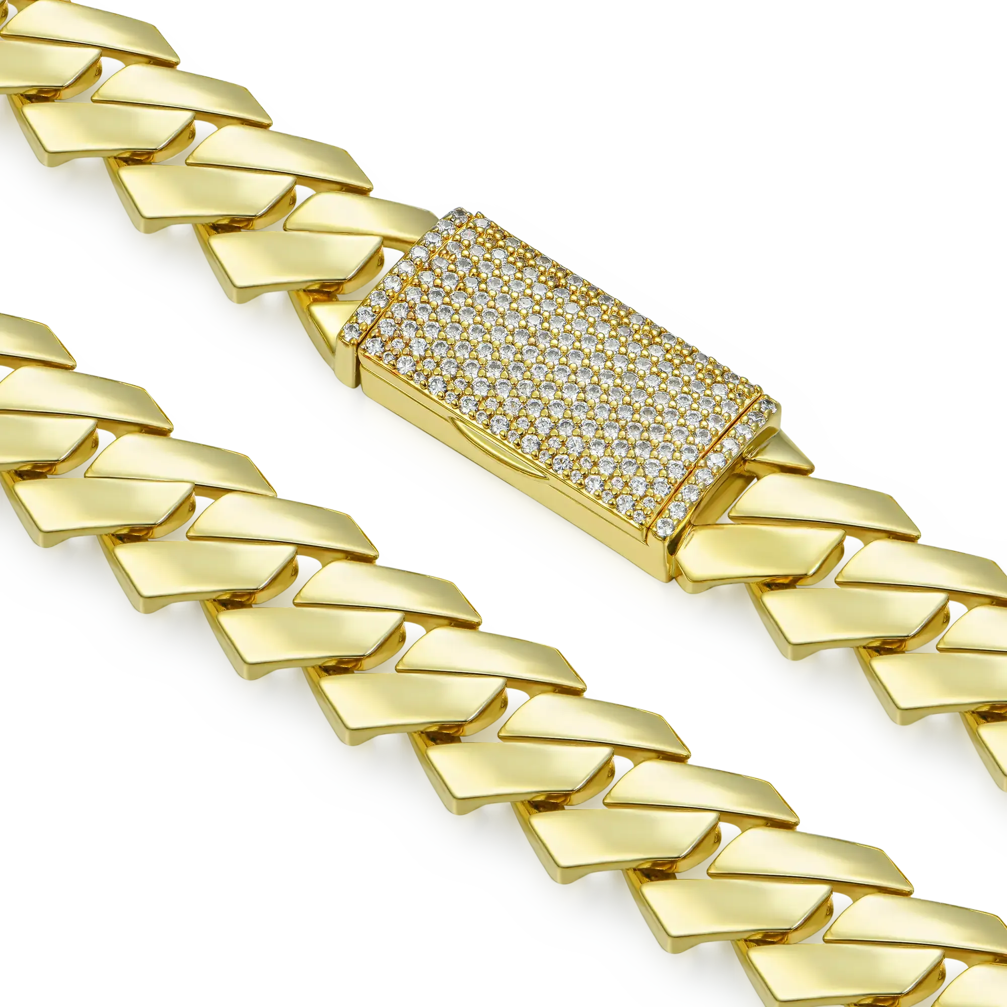 Plain Gold Prong Cuban Link Chain - 12mm