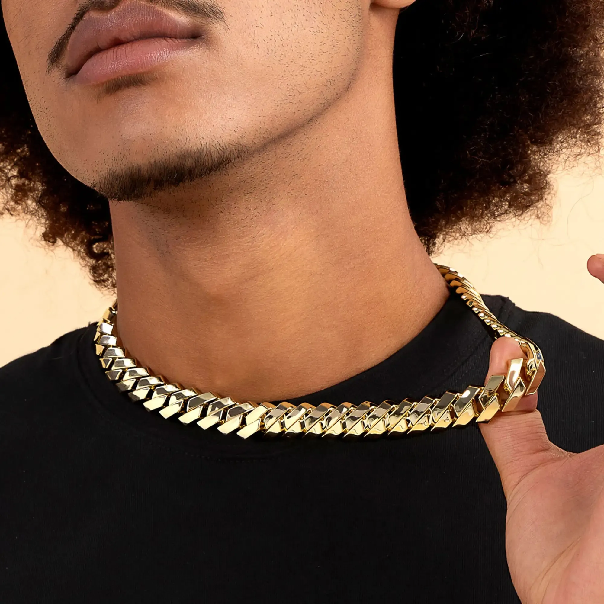 Plain Gold Prong Cuban Link Chain - 12mm