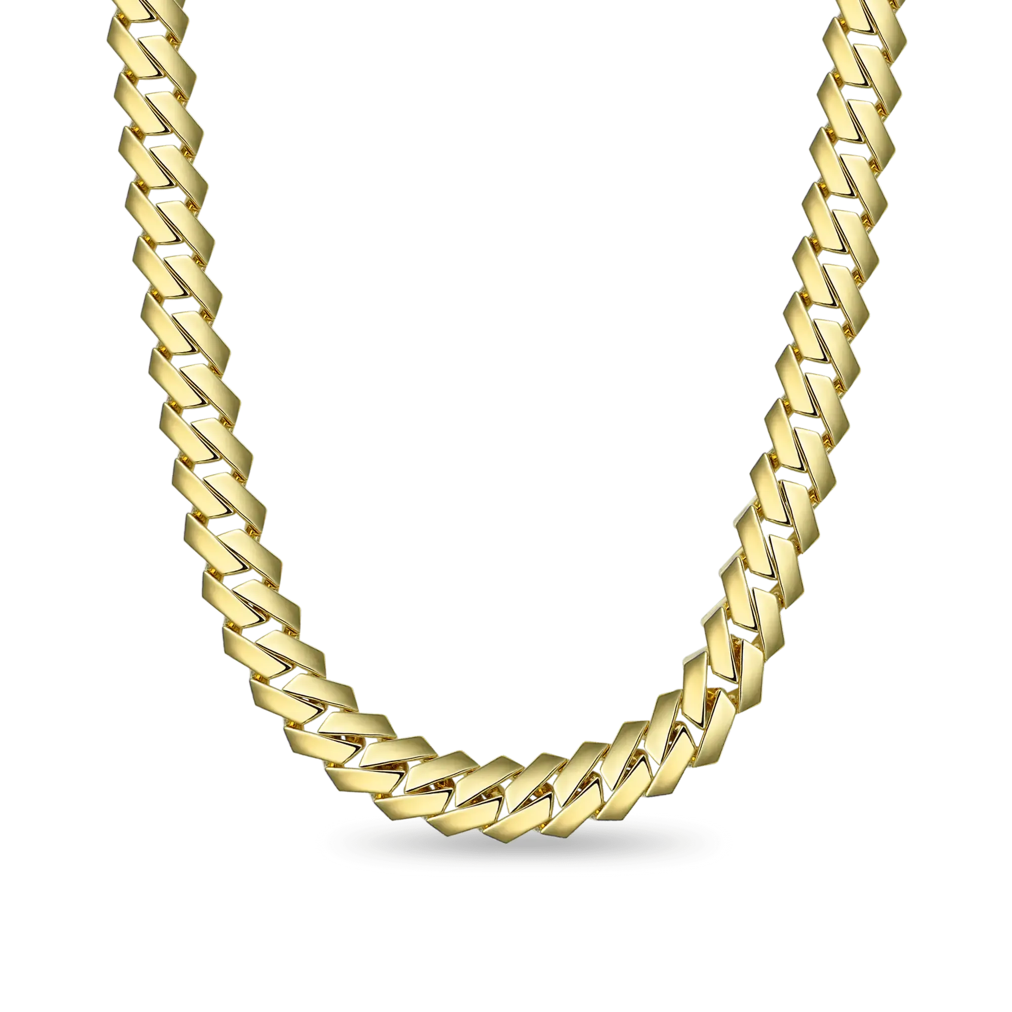 Plain Gold Prong Cuban Link Chain - 15mm