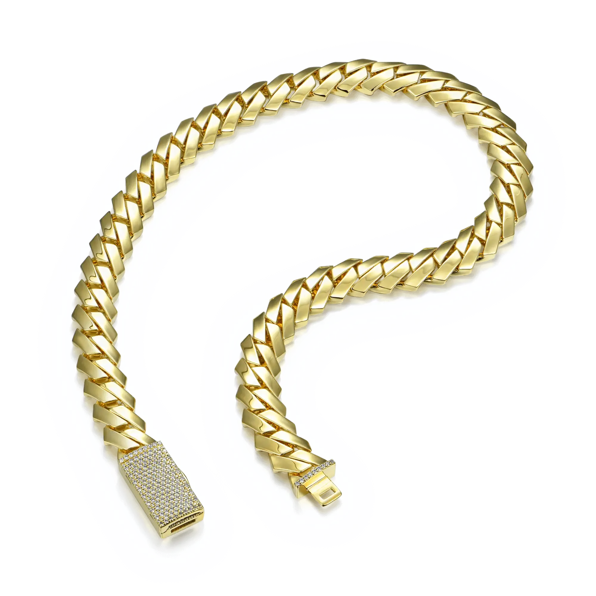 Plain Gold Prong Cuban Link Chain - 15mm