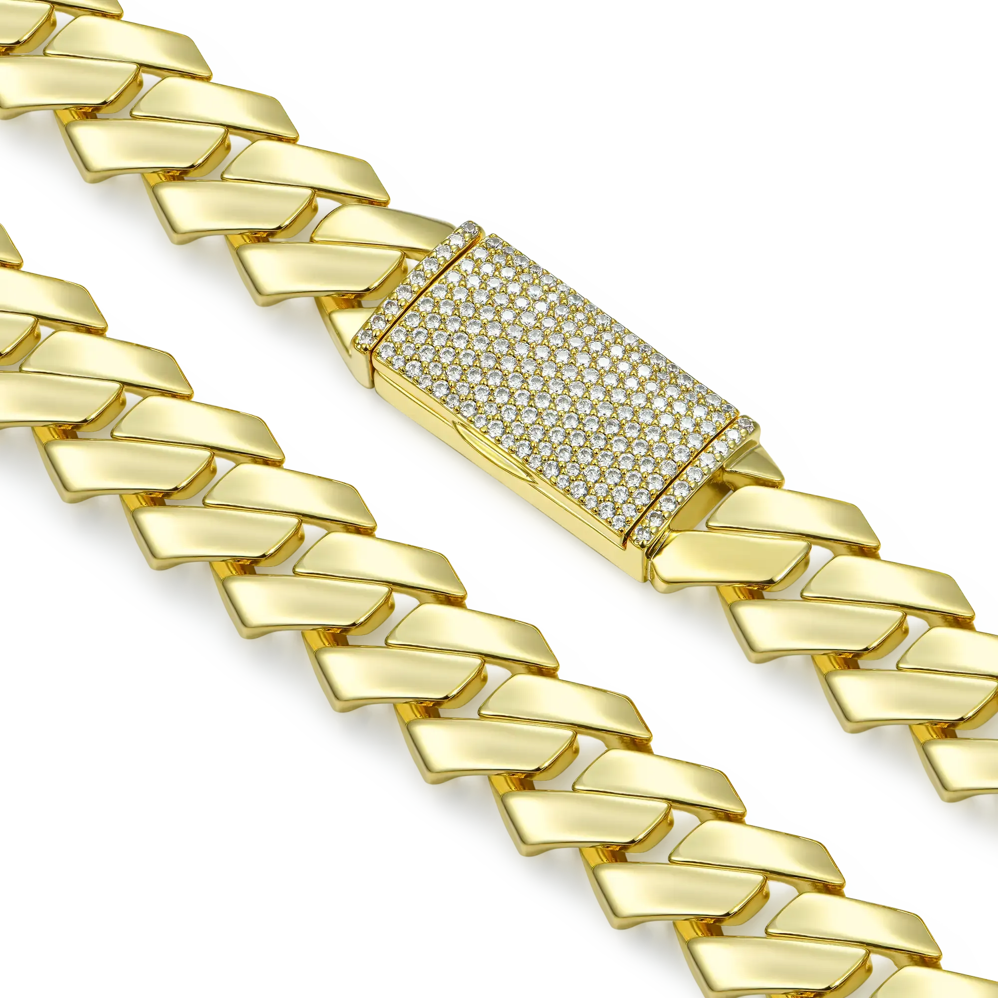 Plain Gold Prong Cuban Link Chain - 15mm