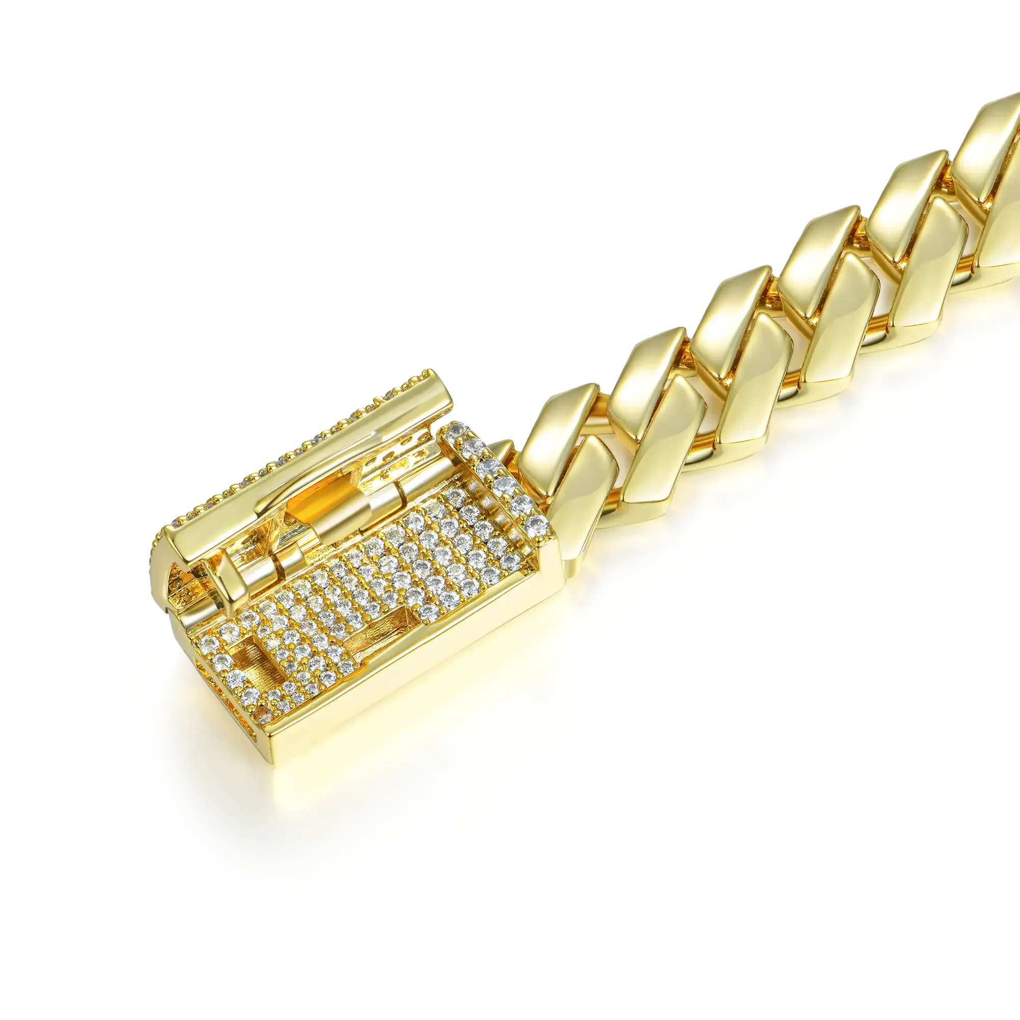 Plain Gold Prong Cuban Link Chain - 15mm