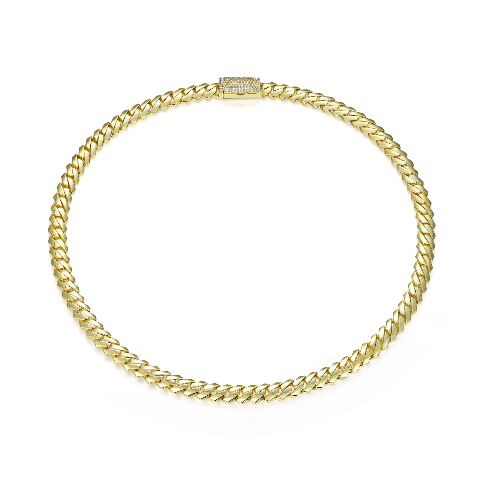 Plain Gold Prong Cuban Link Chain - 8mm