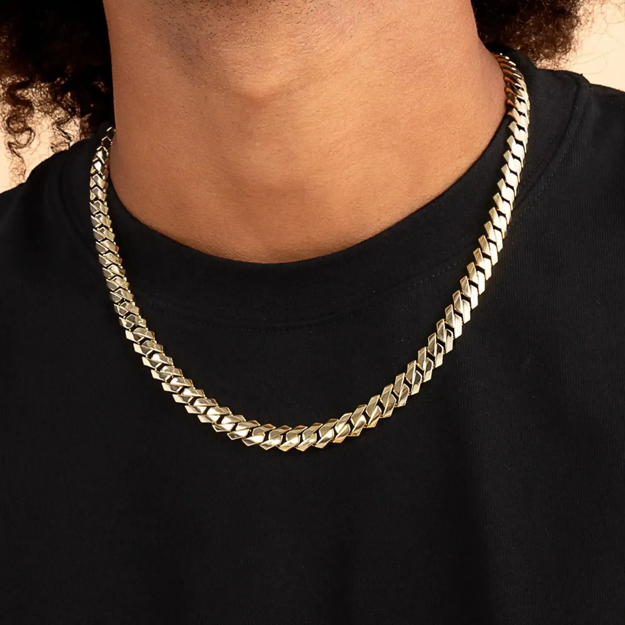 Plain Gold Prong Cuban Link Chain - 8mm