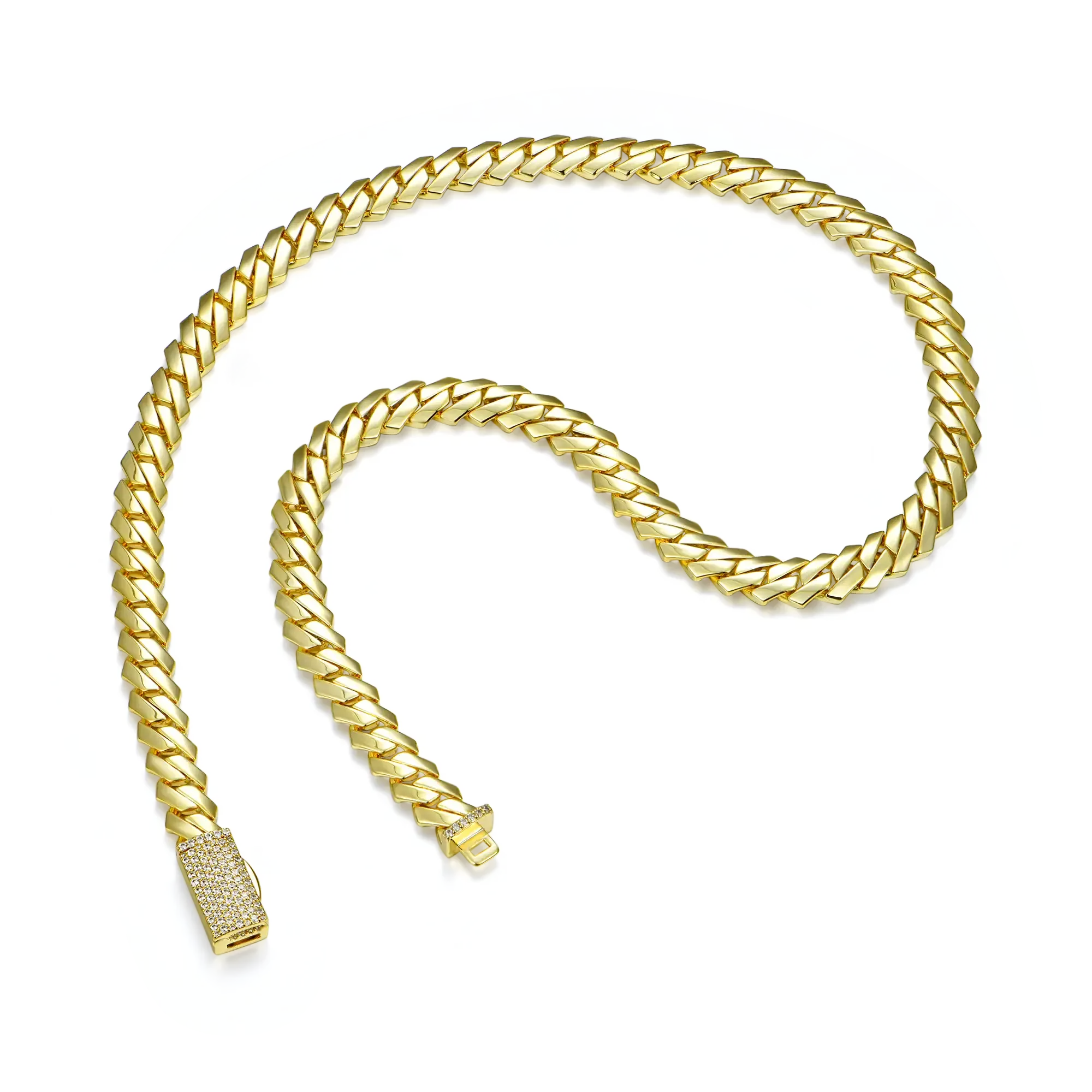 Plain Gold Prong Cuban Link Chain - 8mm