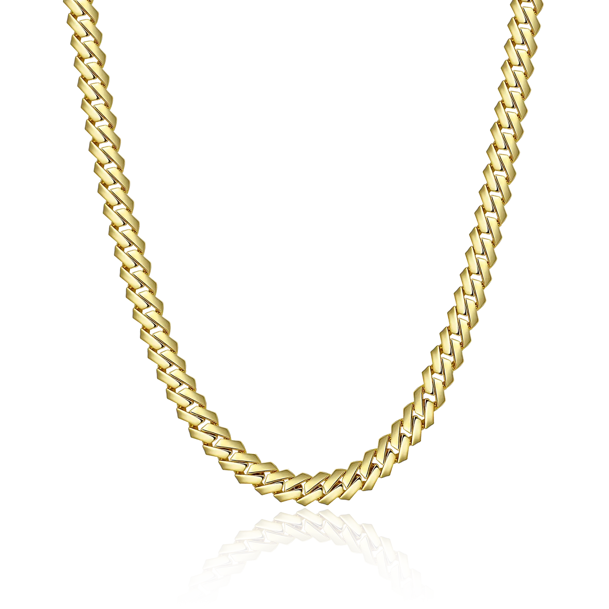 Plain Gold Prong Cuban Link Chain - 8mm