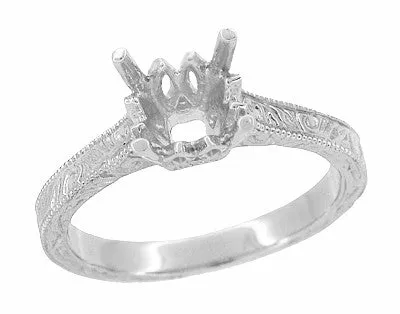 Platinum Carved Scrolls Art Deco 1.50 - 1.75 Carat Filigree Castle Solitaire Engagement Ring Mounting