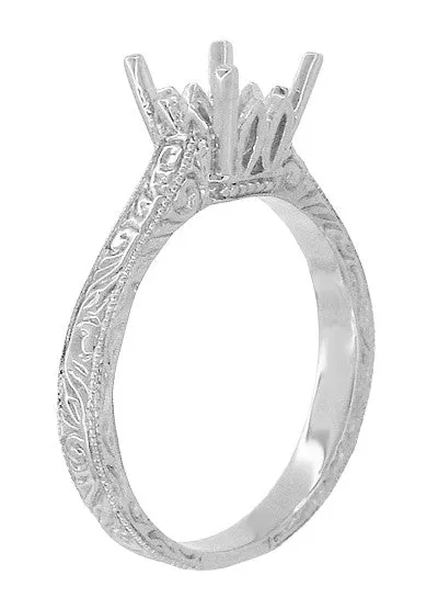 Platinum Carved Scrolls Art Deco 1.50 - 1.75 Carat Filigree Castle Solitaire Engagement Ring Mounting