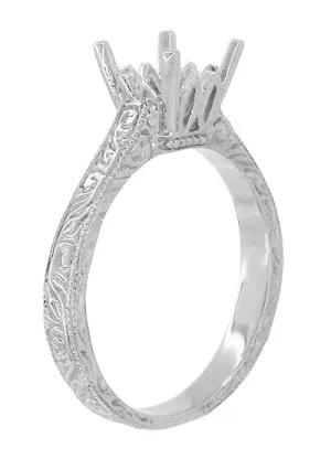 Platinum Carved Scrolls Art Deco 1.50 - 1.75 Carat Filigree Castle Solitaire Engagement Ring Mounting