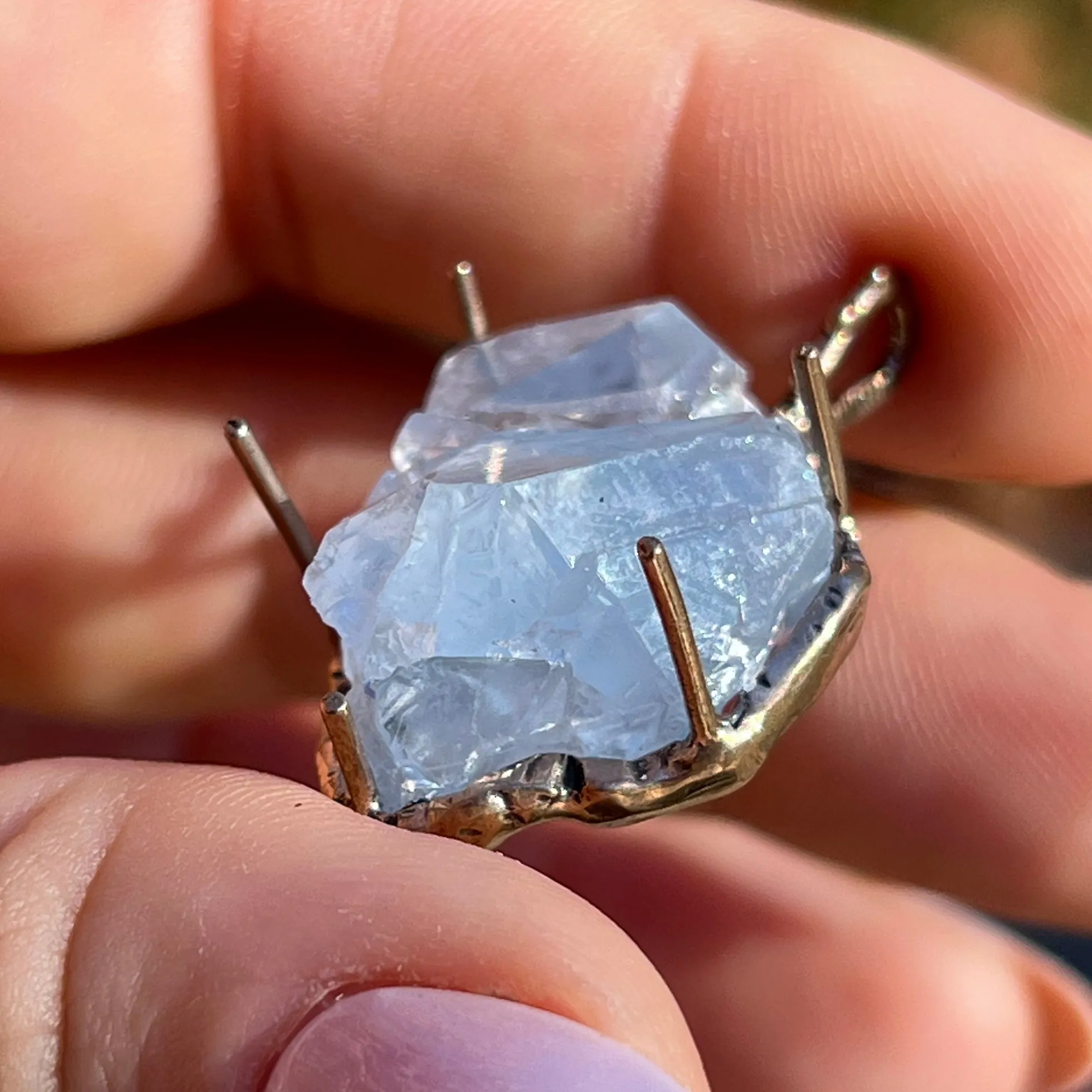 PRE-ORDER FOR ELIZABETH- Celestite Cluster Bronze Pendant