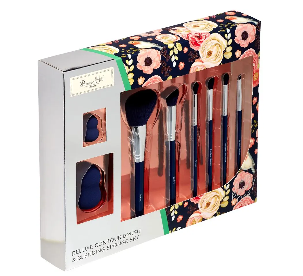 Primrose Hill Cosmetic Contour Brush & Blending Sponge Set Rose Floral