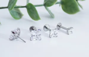 Princess Cut CZ titanium Threadless flatback