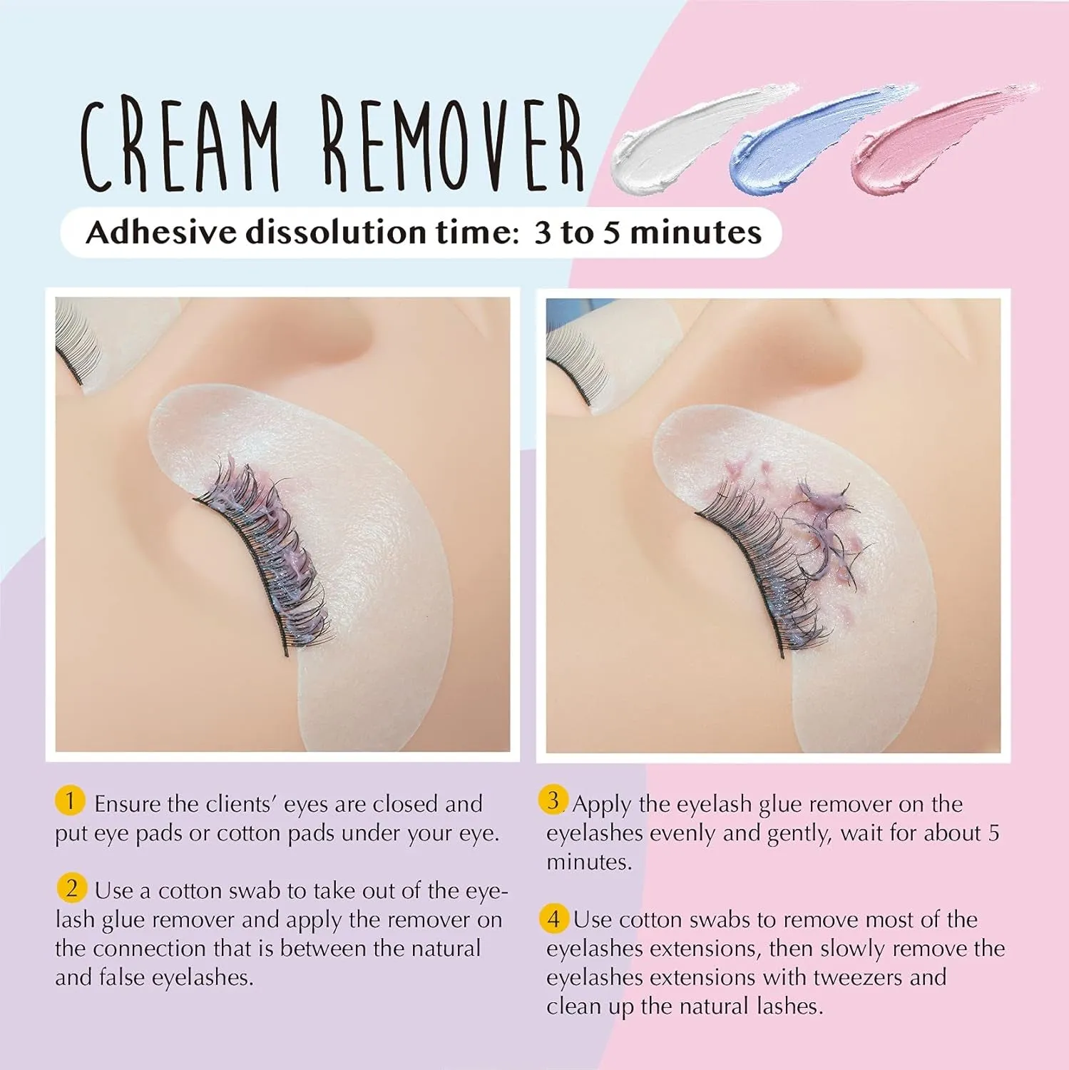 Pro Gentle Eyelash Extension Cream Remover 15G 0.51Fl. Oz | Removes Lash Extension Glue Effectively| Low Irritation for Sensitive Skin | Essential Lash Extensions Supplies (Lavender)