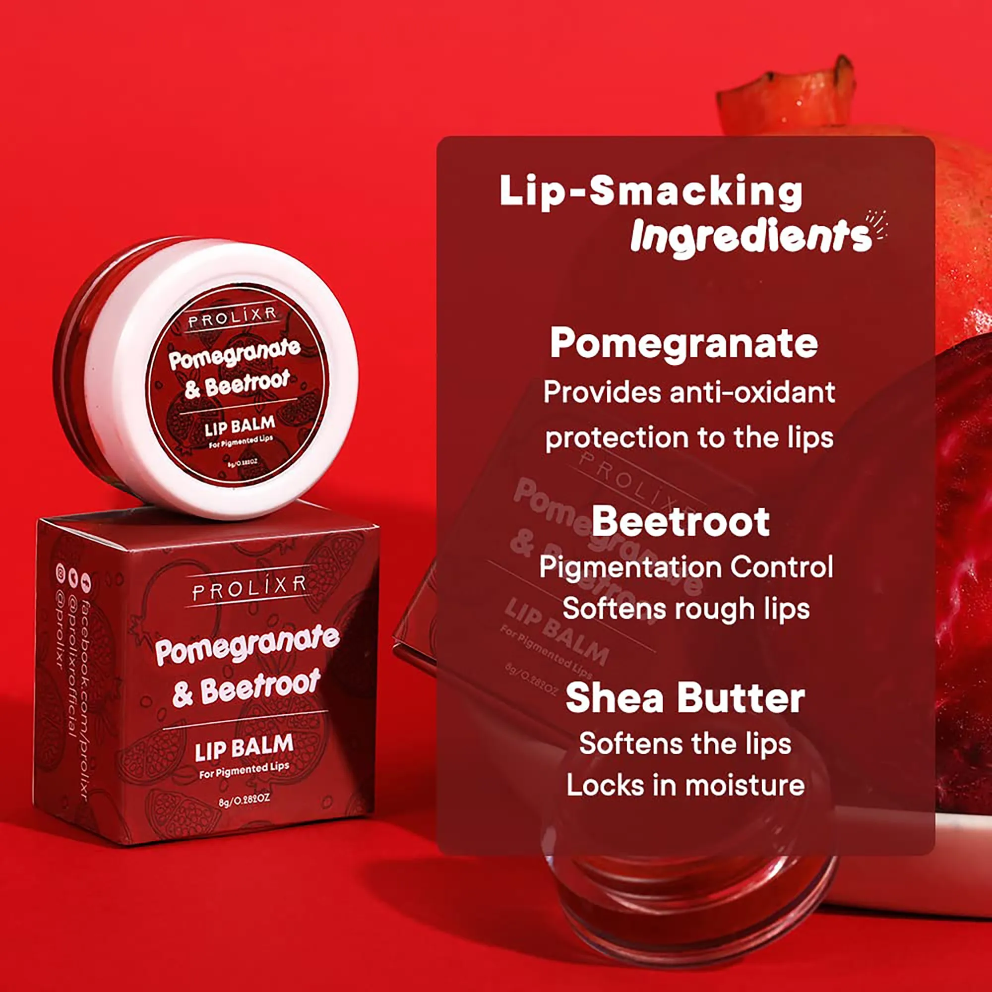 Prolixr Pomegranate & Beetroot Lip Balm - 8gm | Lip Balm For Dry And Chapped Lips | Lip Balm For Men & Women | Lip Balm For Pigmented Lips | Lip Care