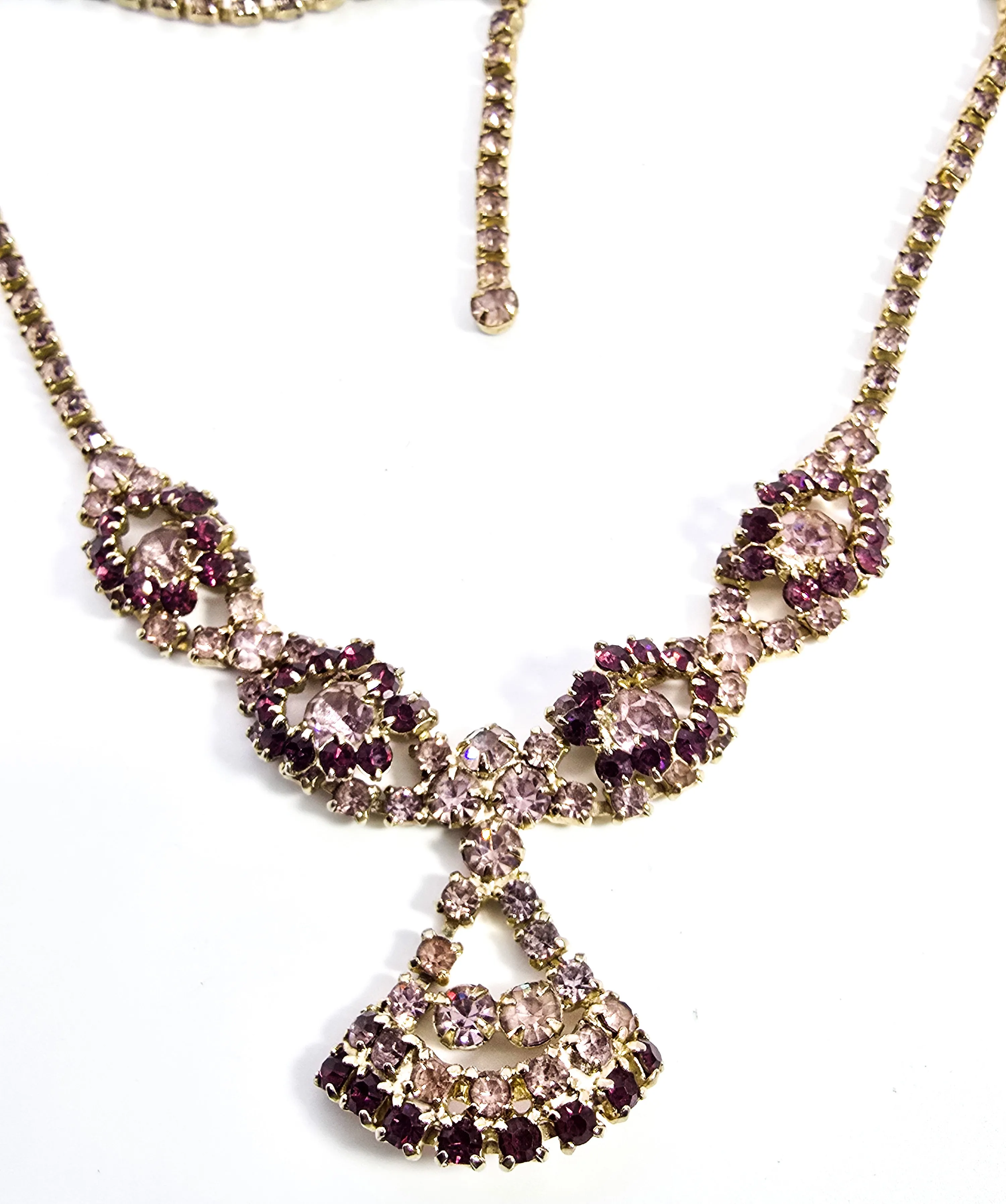 Purple and lavender rhinestone large vintage statement necklace
