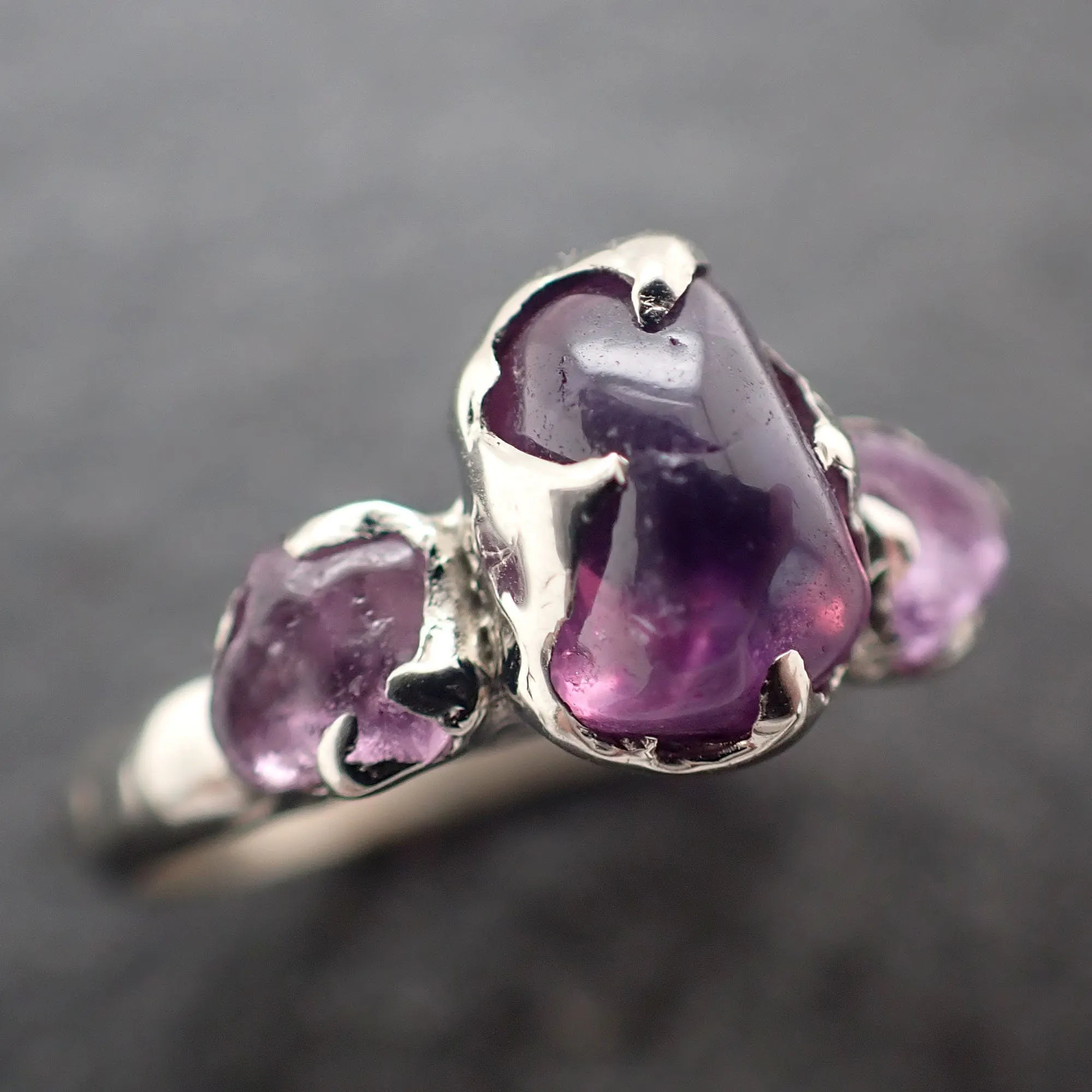 purple Sapphire tumbled White 14k gold multi stone gemstone ring 3090