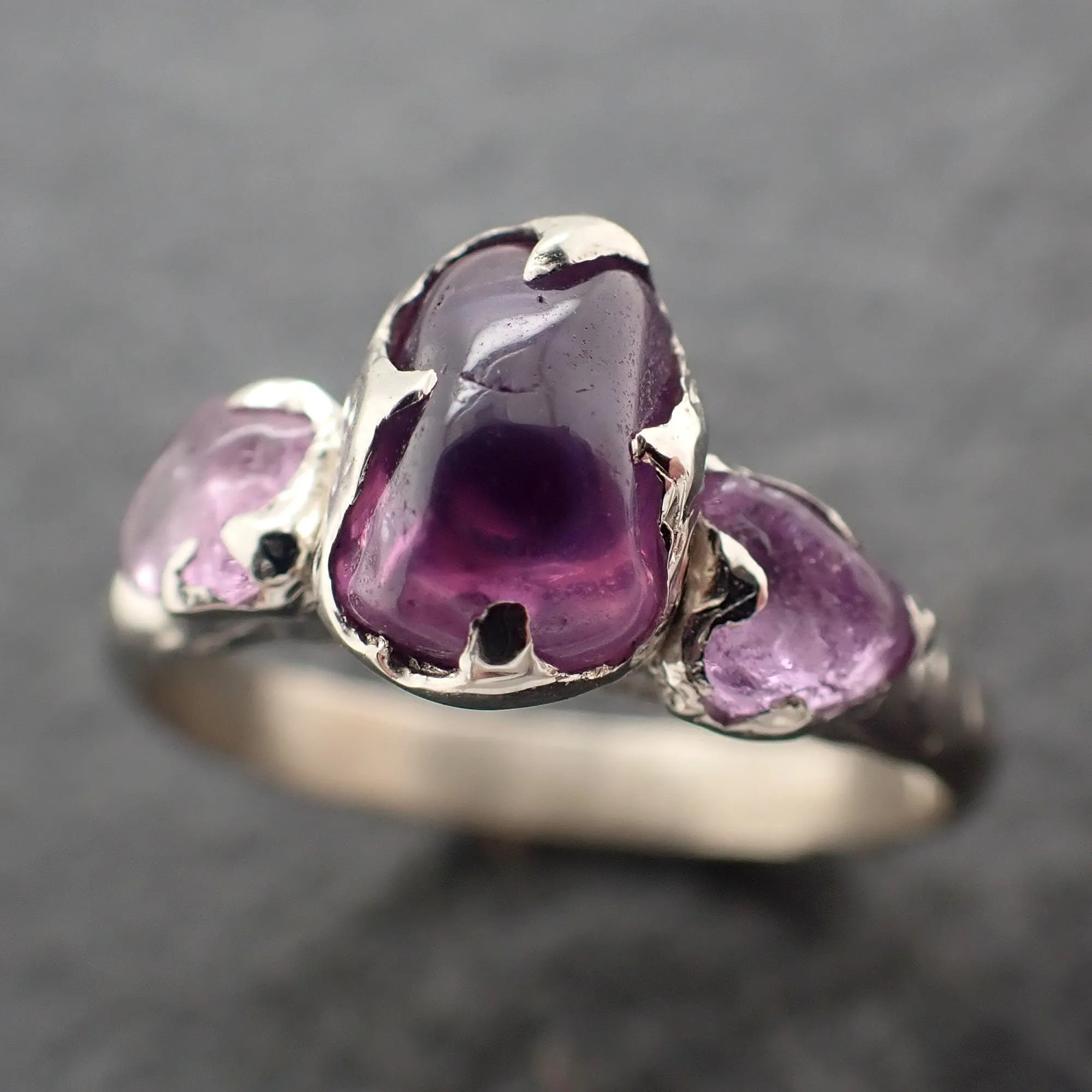 purple Sapphire tumbled White 14k gold multi stone gemstone ring 3090